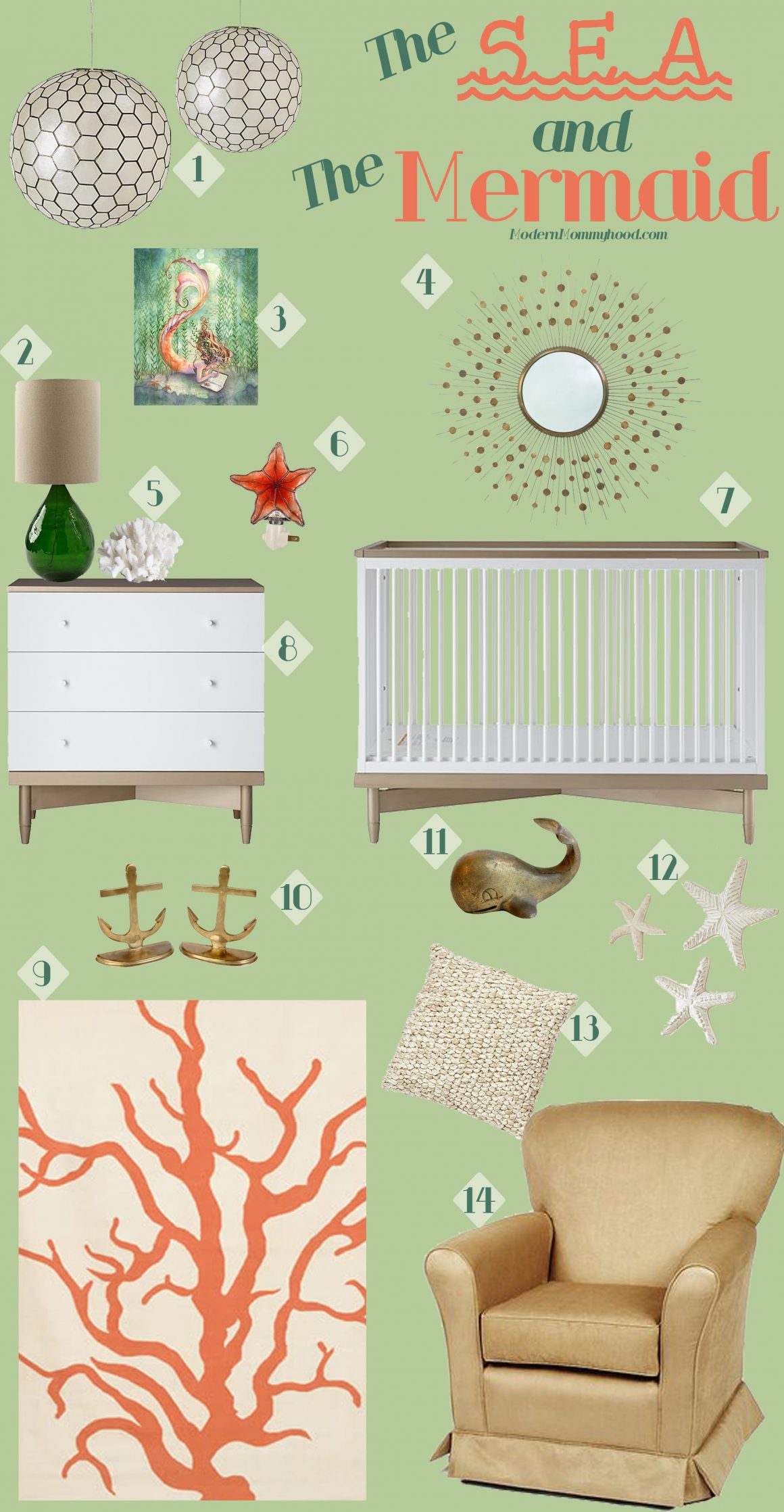 The Sea and The Mermaid Nursery Design Board - a little girl's nautical themed nursery