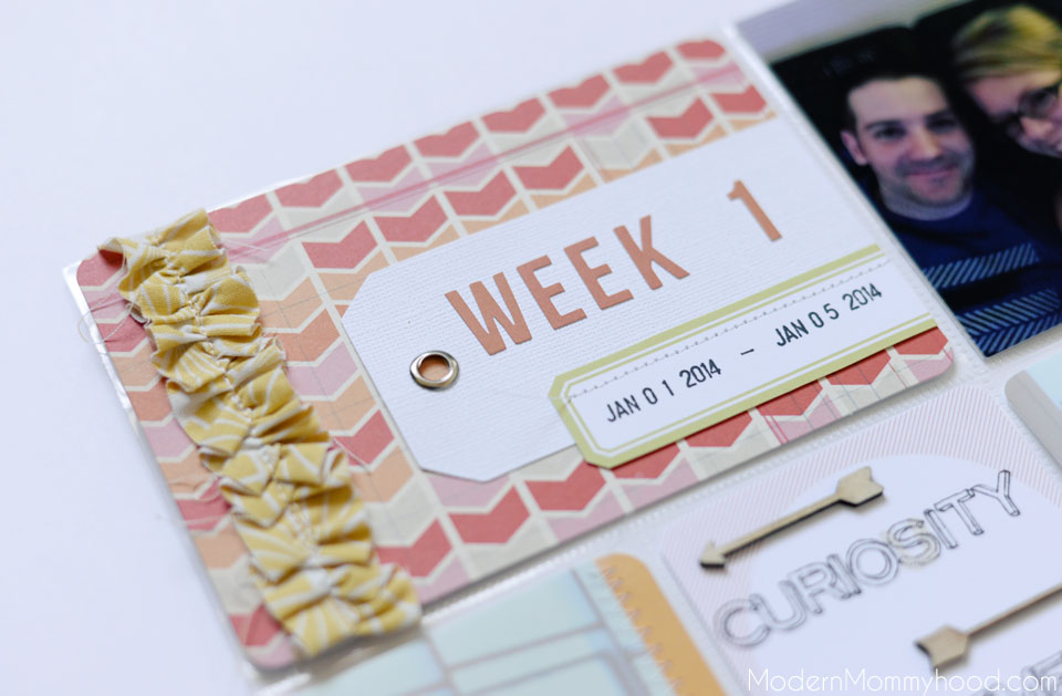 Project Life: Week 1 2014 Title Card with Fabric Ruffle