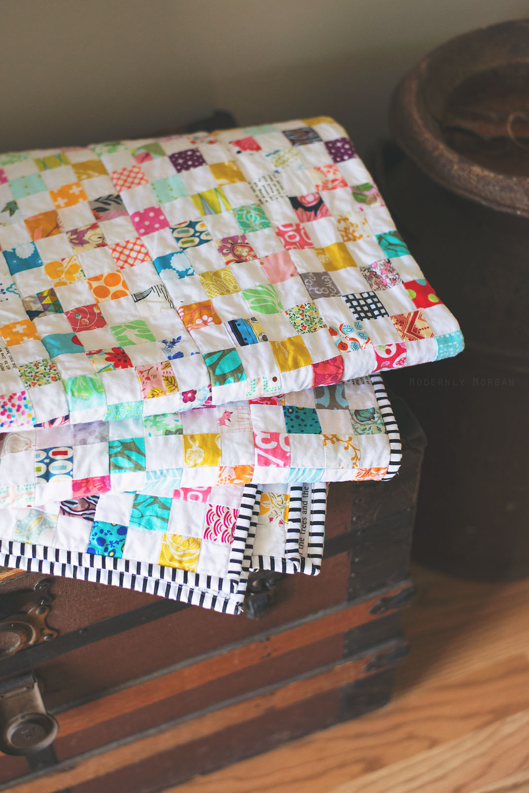 Checkerboard Postage Stamp Quilt - a great quilt to use up your scrap stash!