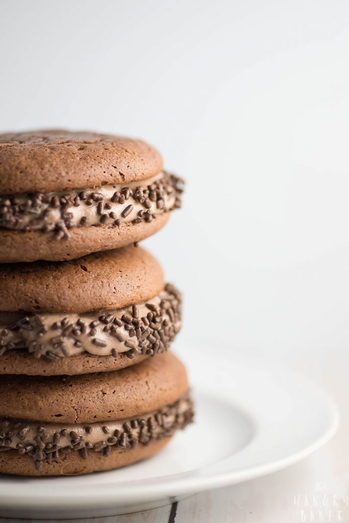 Double Chocolate Whoopie Pies - Two soft chocolate cookie cakes filled with light and fluffy chocolate cream = amazing!