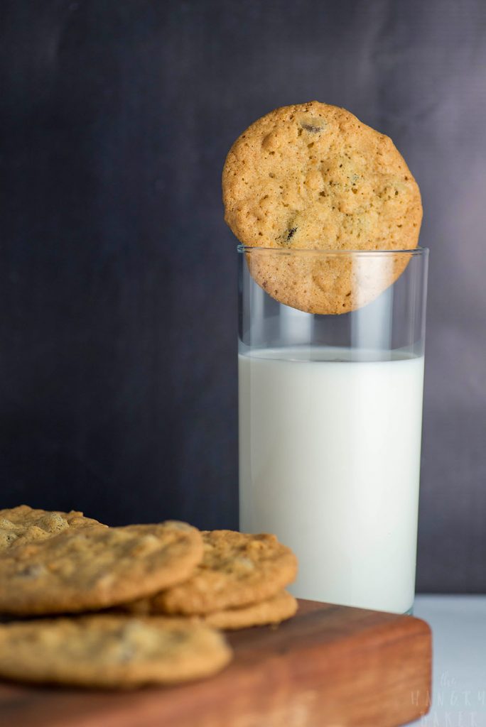 Crunchy and Chewy Chocolate Chip Cookies - the perfect balance of crunchy AND chewy! These thinner chocolate chip cookies are super addictive!