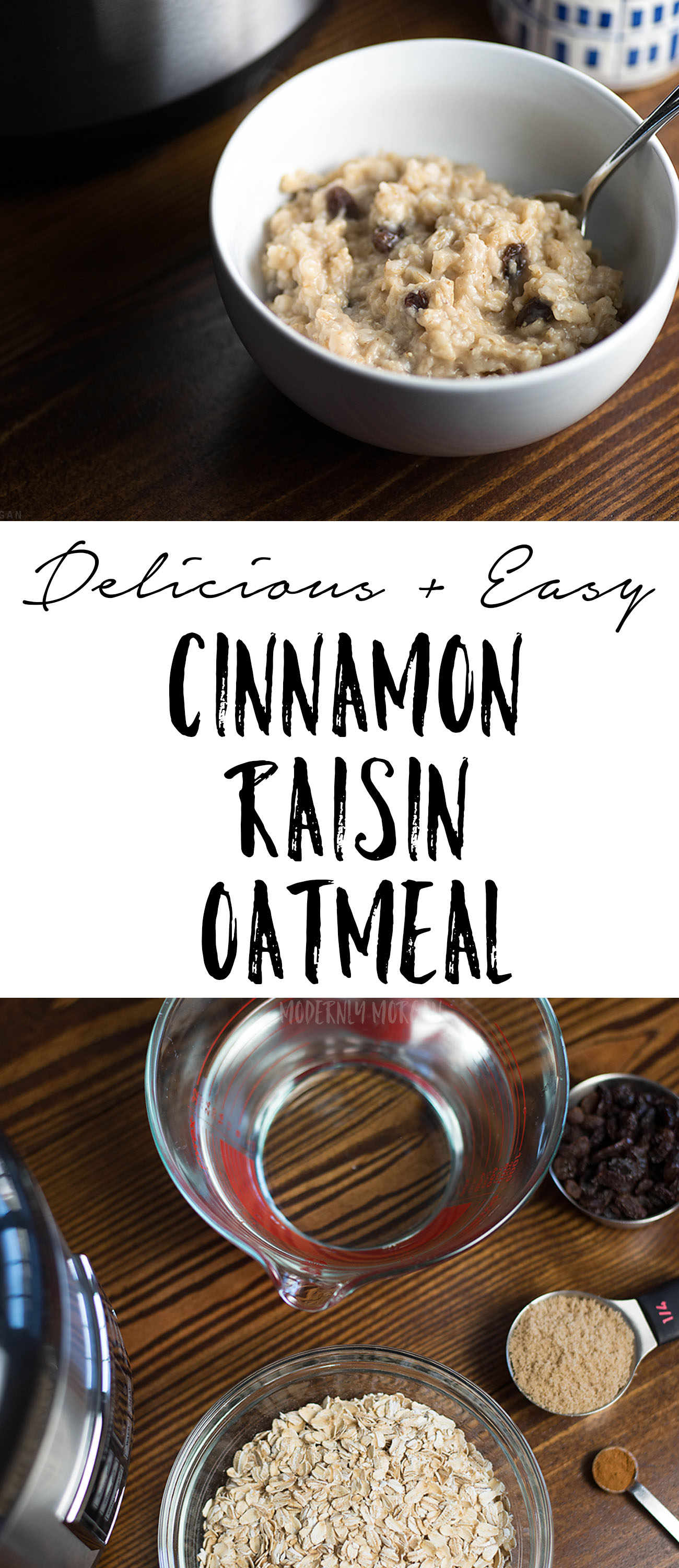 Overnight Cinnamon Raisin Oatmeal - A deliciously warm and hearty breakfast, perfect for fall and winter! With the perfect amount of cinnamon, brown sugar and raisins, this hot cereal is a great way to start your day! It's made in a rice cooker too!